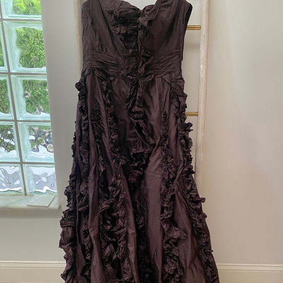Escada Germany Luxury 100% Silk Brown Off The Shoulder Gown Maxi Dress Size 38 - Picture 1 of 11